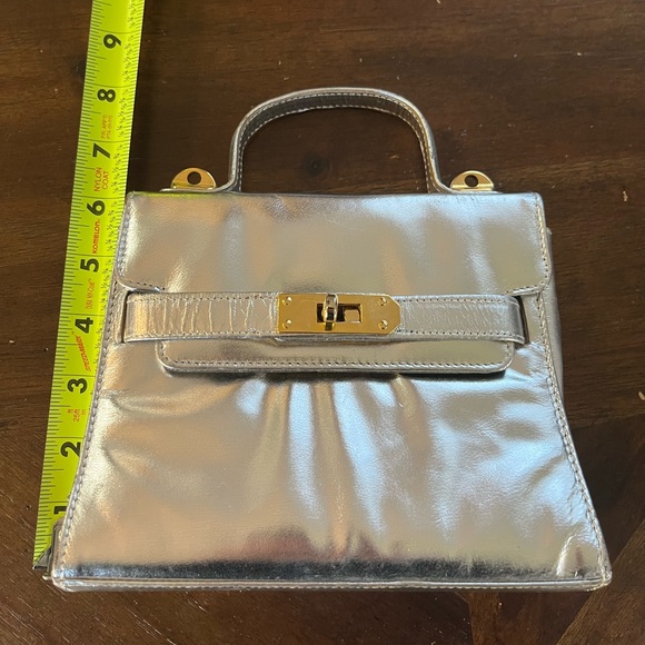 Vintage Mini Saks Fifth Avenue Silver Leather with Gold Hardware Handbag - Picture 8 of 9